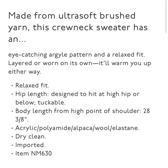 Madewell Brushed Argyle Grey Crewneck Sweater - Picture 7 of 7